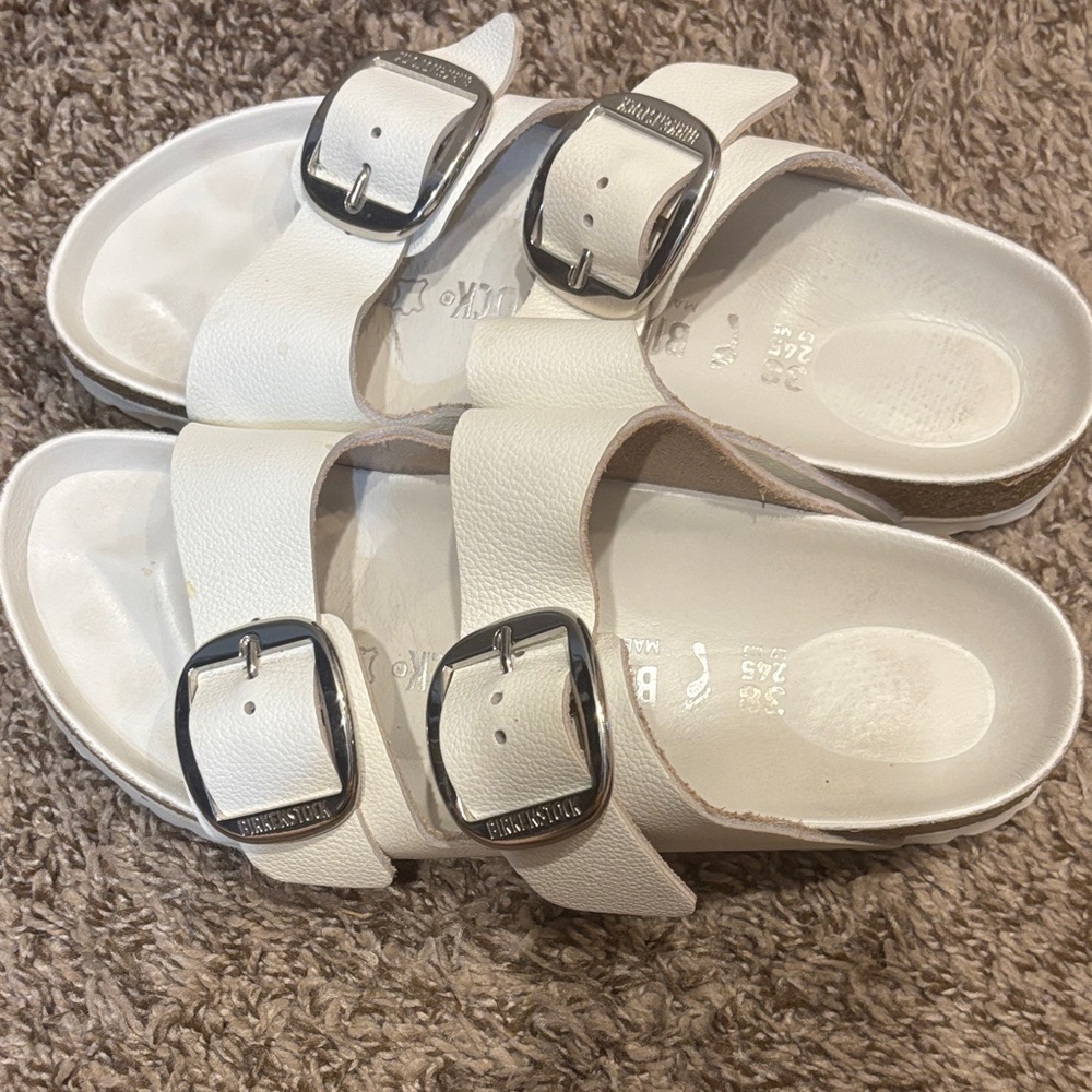 Birkenstock White Big Buckle Sandals 38
